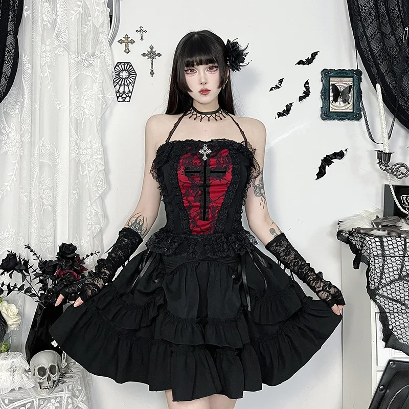 Japanese Gothic Y2k Lolita Style Skirt Women Harajuku Dark Streetwear Lace Mini Cake Skirt Female Fashion Slim Outfitn