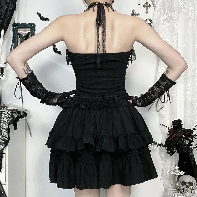 Japanese Gothic Y2k Lolita Style Skirt Women Harajuku Dark Streetwear Lace Mini Cake Skirt Female Fashion Slim Outfitn