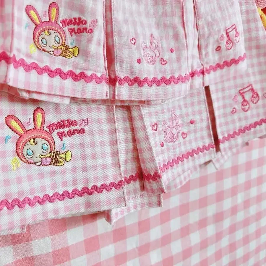 Japanese Summer New Sweet Girl Elastic Waist Pink Mini Y2k Skirt Subculture Cute Jojifuku Cartoon Mp Embroidery Plaid Skirt