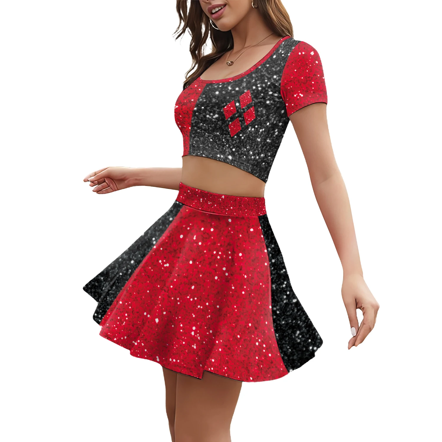 [You're My Secret] Movie Clown Harley Women Suit Joker Hero Cosplay Costume High School Crop Top Pleated Skirt Two Piece Sets