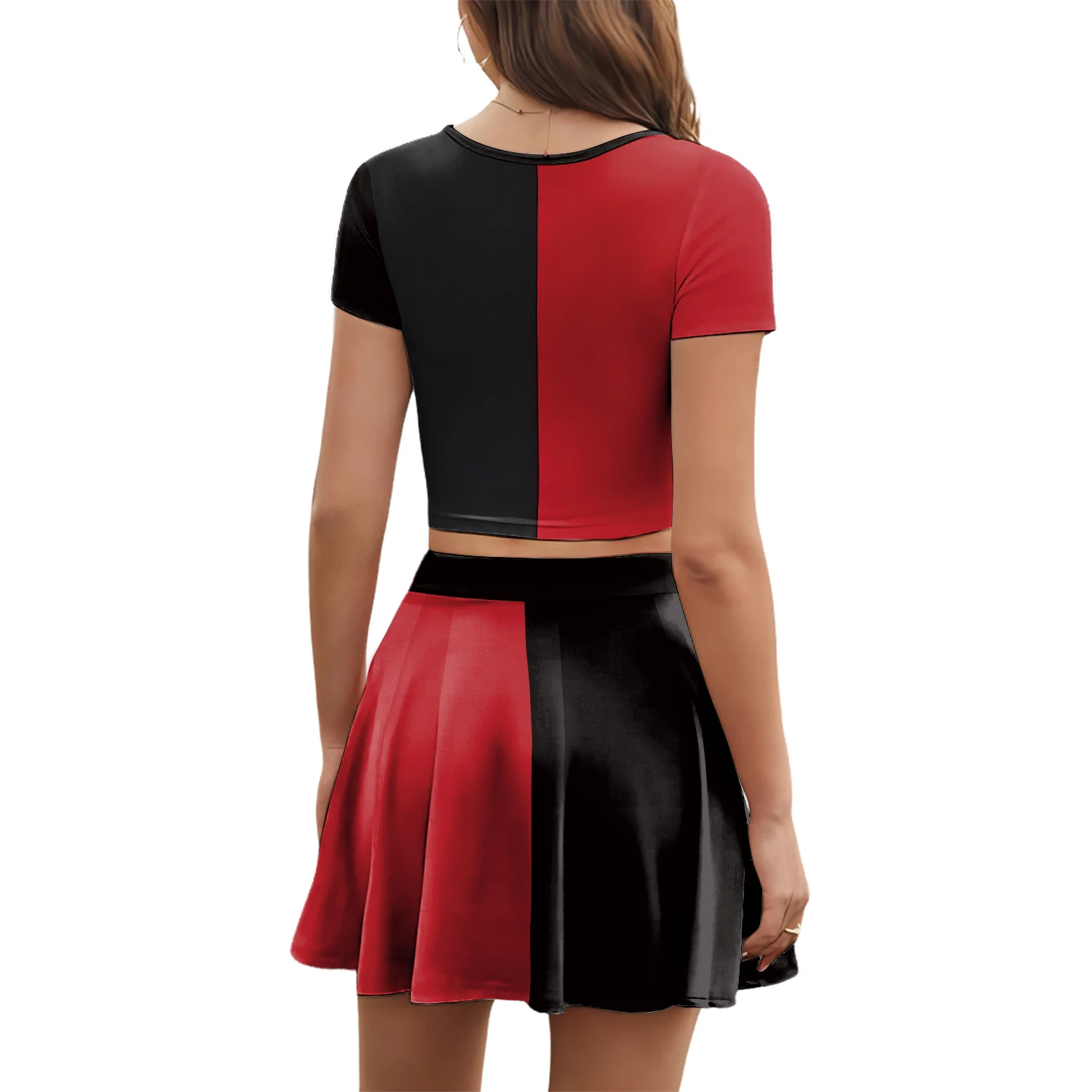 [You're My Secret] Movie Clown Harley Women Suit Joker Hero Cosplay Costume High School Crop Top Pleated Skirt Two Piece Sets