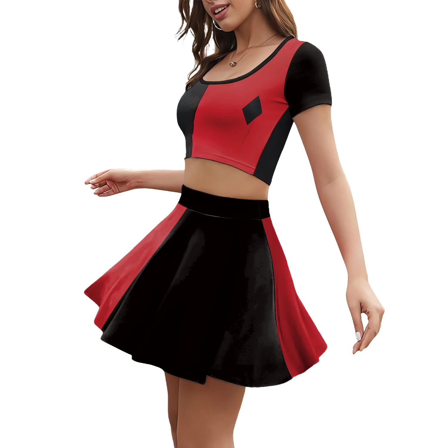 [You're My Secret] Movie Clown Harley Women Suit Joker Hero Cosplay Costume High School Crop Top Pleated Skirt Two Piece Sets