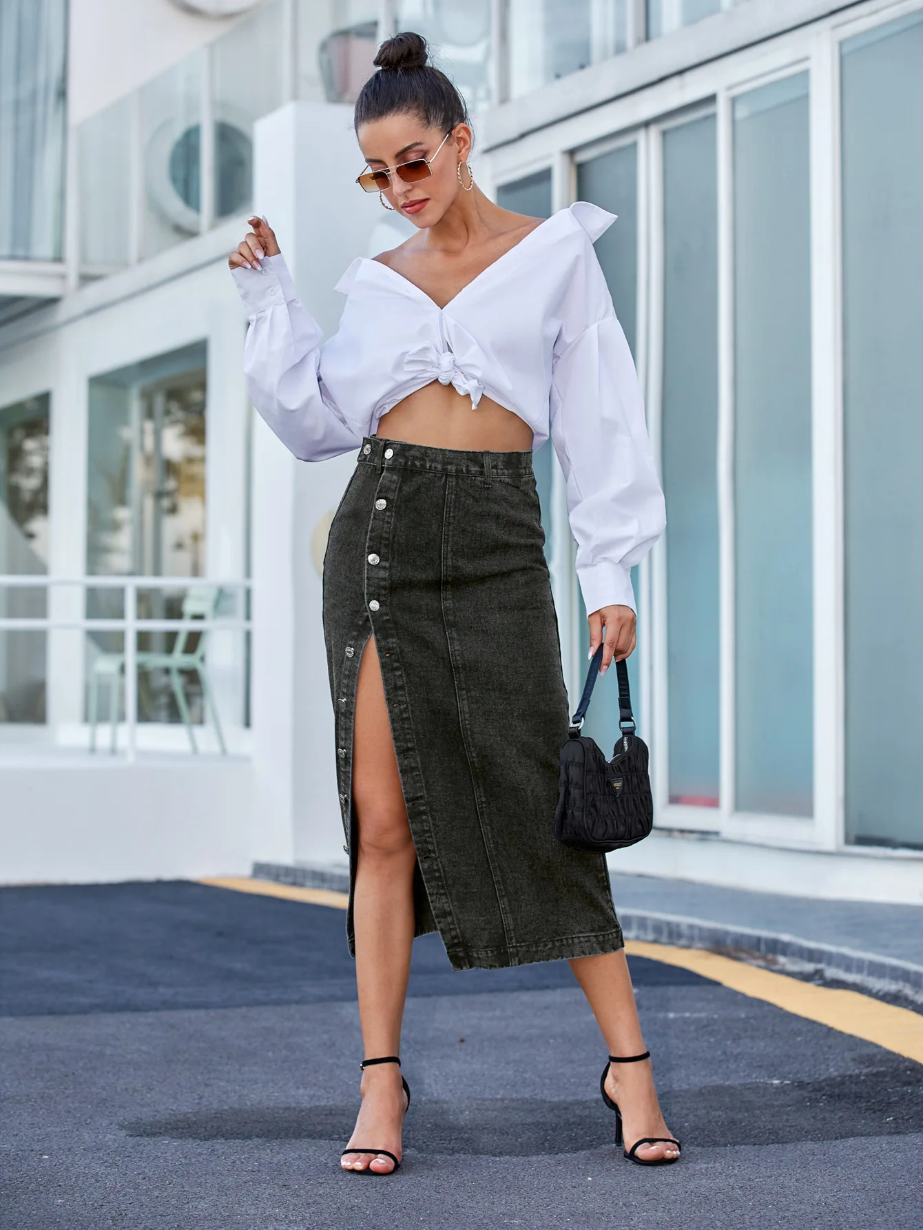 Casual High Quality Maxi Denim Skirts For Women Summer 2024 Fashion Black Jeans Dress Long Y2k Skirt Denim