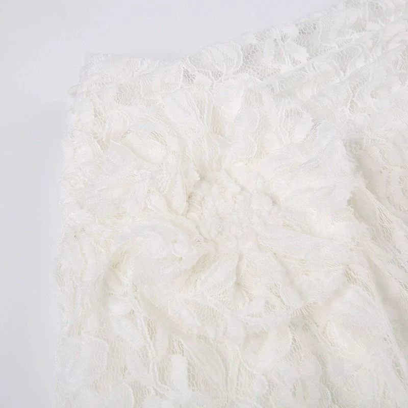 Zoki Sexy Bohemian Sweet Lace Skirt Women Elegant Irregular High Waist Skirt Vintage Korean Lady Casual Cute White A Line Skirts