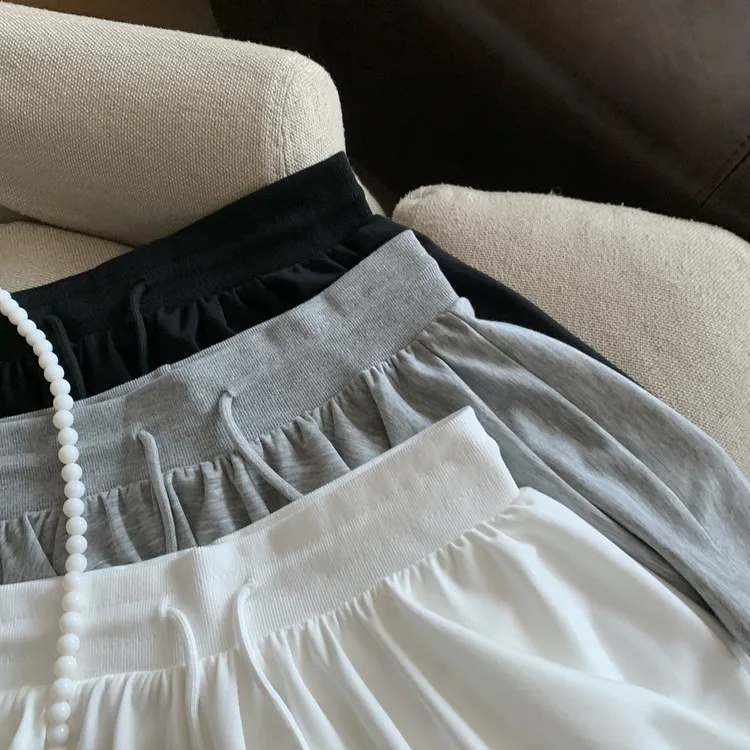 Summer Women Sports A Line Skirts for Women Summer High Waist Drawstring Solid Mini Skirts Female Sweet All Match Ballet Skirts