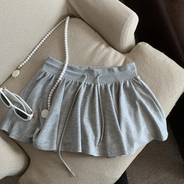 Summer Women Sports A Line Skirts for Women Summer High Waist Drawstring Solid Mini Skirts Female Sweet All Match Ballet Skirts