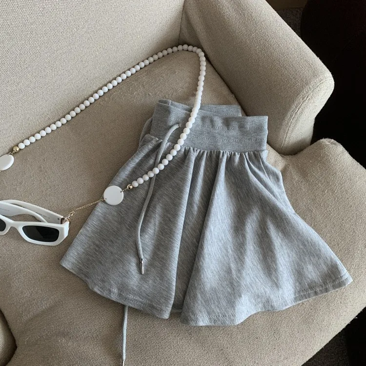 Summer Women Sports A Line Skirts for Women Summer High Waist Drawstring Solid Mini Skirts Female Sweet All Match Ballet Skirts