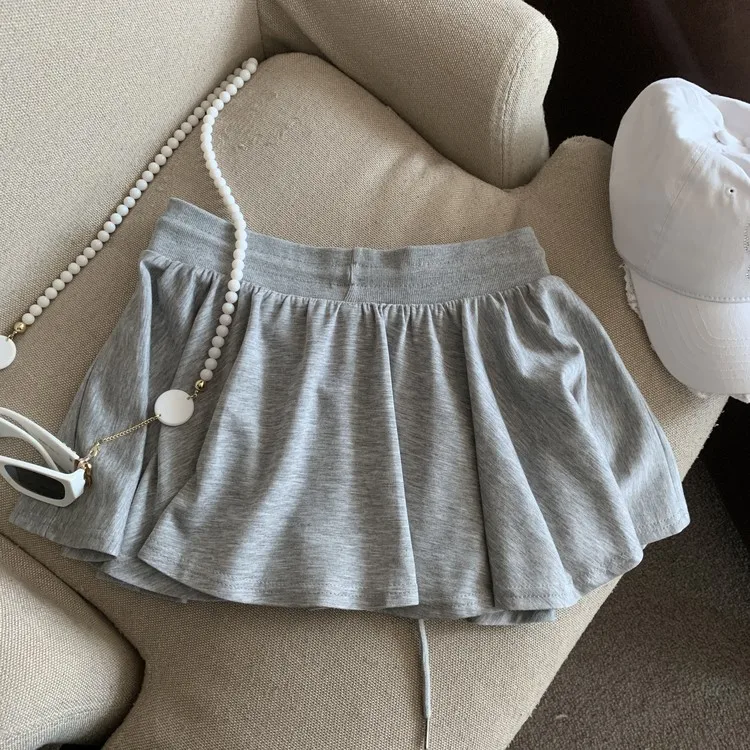 Summer Women Sports A Line Skirts for Women Summer High Waist Drawstring Solid Mini Skirts Female Sweet All Match Ballet Skirts