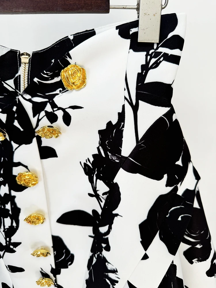 HIGH STREET Newest 2026 Runway Designer Fashion Women's Metal Rose Buttons Printed Floral Mini Skirt
