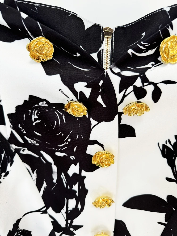 HIGH STREET Newest 2026 Runway Designer Fashion Women's Metal Rose Buttons Printed Floral Mini Skirt