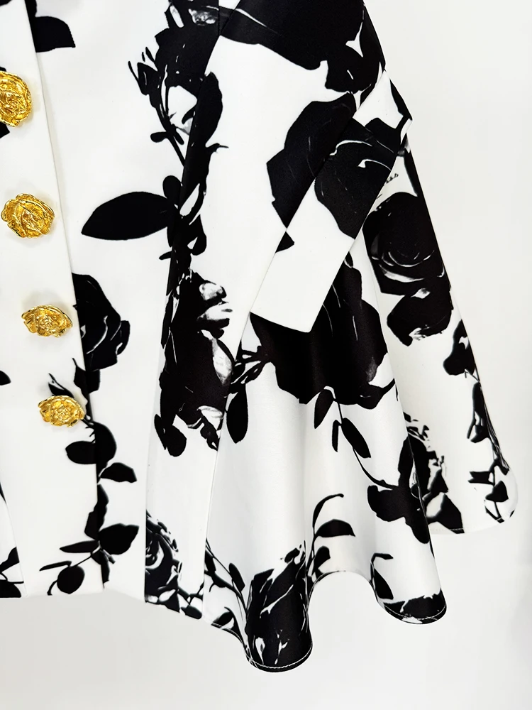 HIGH STREET Newest 2026 Runway Designer Fashion Women's Metal Rose Buttons Printed Floral Mini Skirt