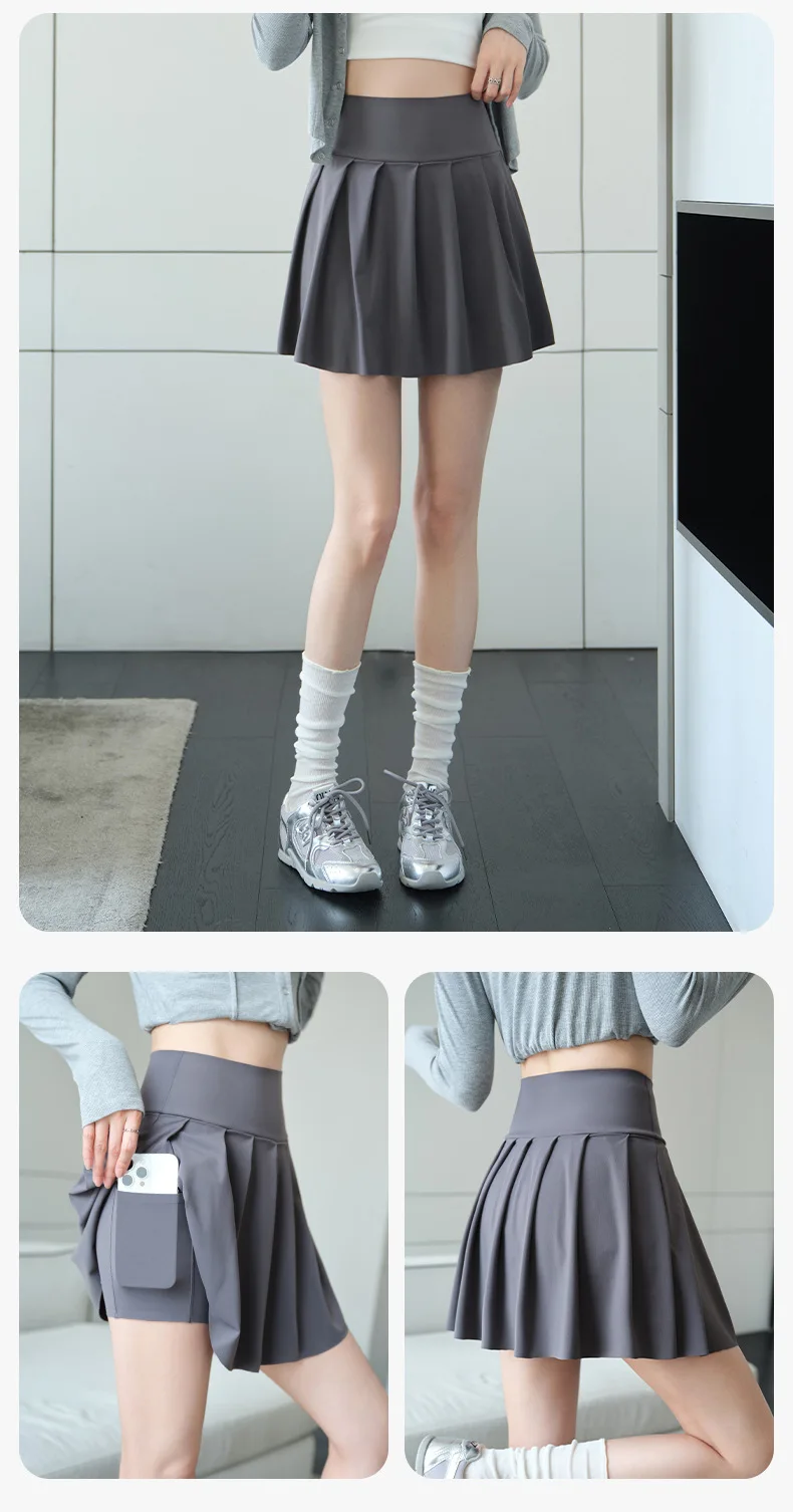 BIVIGAOS Summer Fashion Fake Two Pieces Pleated Skirts Shorts With Pocket Women Sharkskin Sport Fitness Tennis Mini Short Skirt