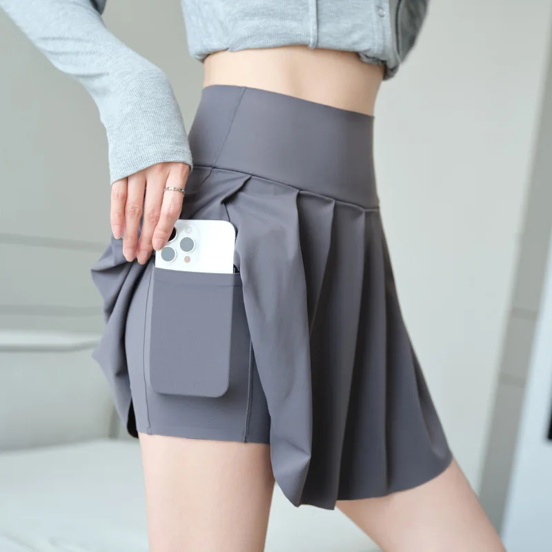 BIVIGAOS Summer Fashion Fake Two Pieces Pleated Skirts Shorts With Pocket Women Sharkskin Sport Fitness Tennis Mini Short Skirt