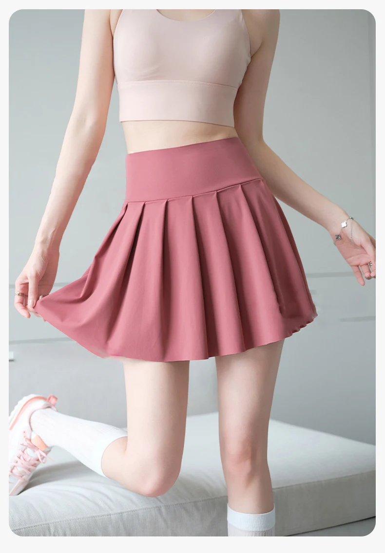 BIVIGAOS Summer Fashion Fake Two Pieces Pleated Skirts Shorts With Pocket Women Sharkskin Sport Fitness Tennis Mini Short Skirt