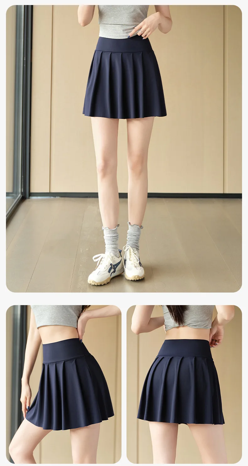 BIVIGAOS Summer Fashion Fake Two Pieces Pleated Skirts Shorts With Pocket Women Sharkskin Sport Fitness Tennis Mini Short Skirt