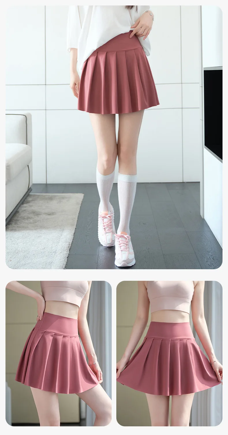 BIVIGAOS Summer Fashion Fake Two Pieces Pleated Skirts Shorts With Pocket Women Sharkskin Sport Fitness Tennis Mini Short Skirt