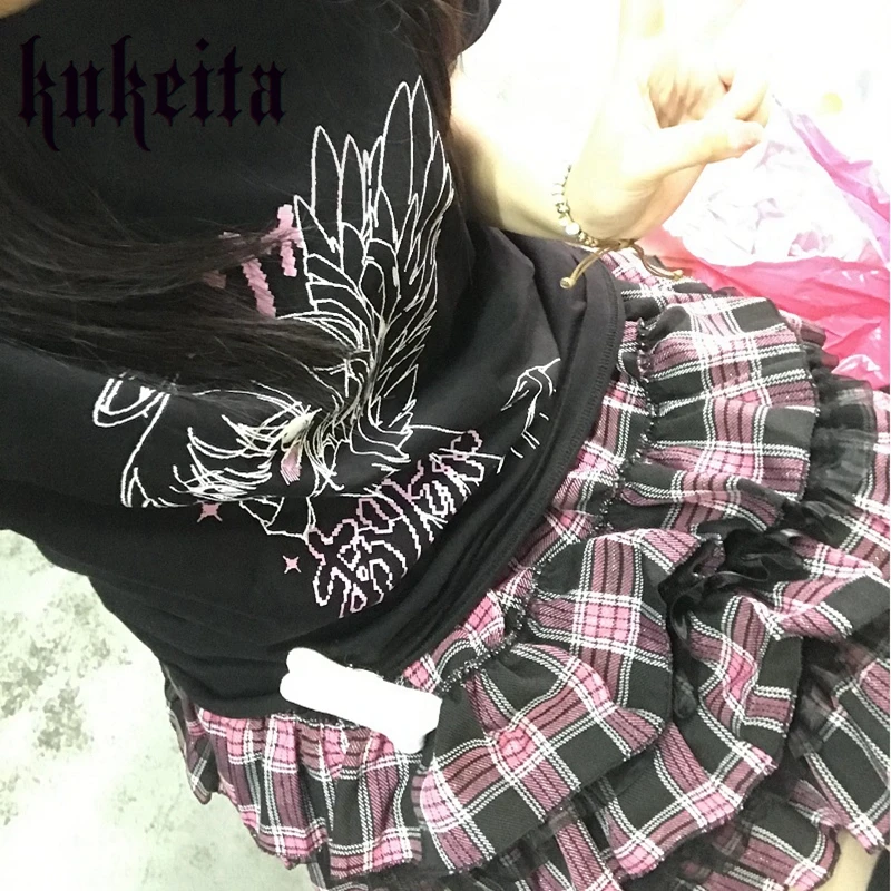 24 Color Harajuku Lovely Lace Plaid Skirts Japanese Girl Y2k Punk High Waist Pleated Cake Skirt Gothic Lolita Kawaii Women Skirt