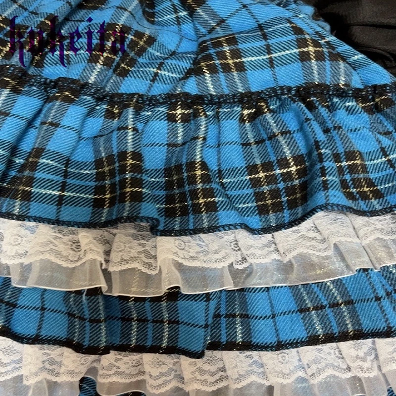 24 Color Harajuku Lovely Lace Plaid Skirts Japanese Girl Y2k Punk High Waist Pleated Cake Skirt Gothic Lolita Kawaii Women Skirt
