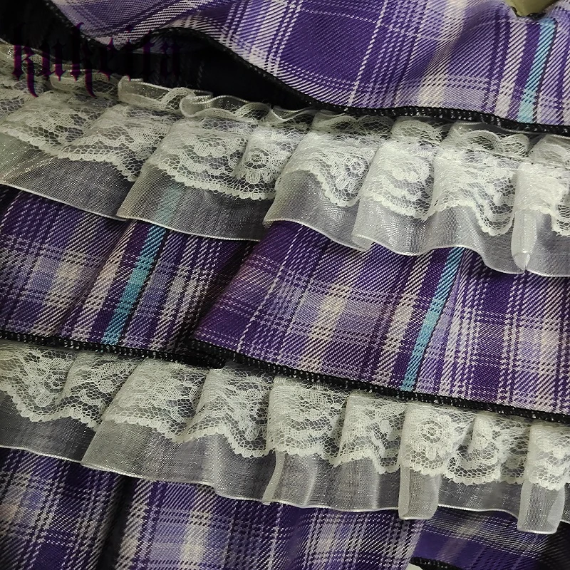 24 Color Harajuku Lovely Lace Plaid Skirts Japanese Girl Y2k Punk High Waist Pleated Cake Skirt Gothic Lolita Kawaii Women Skirt