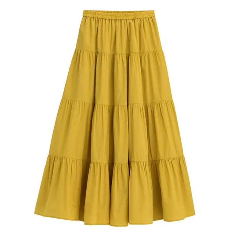 2026 Spring Autumn Women Ruffle Skirt Fashion Summer Cotton Linen Skirts Long Maxi Party Skirts Red Purple Pink M-5XL 6XL 7XL