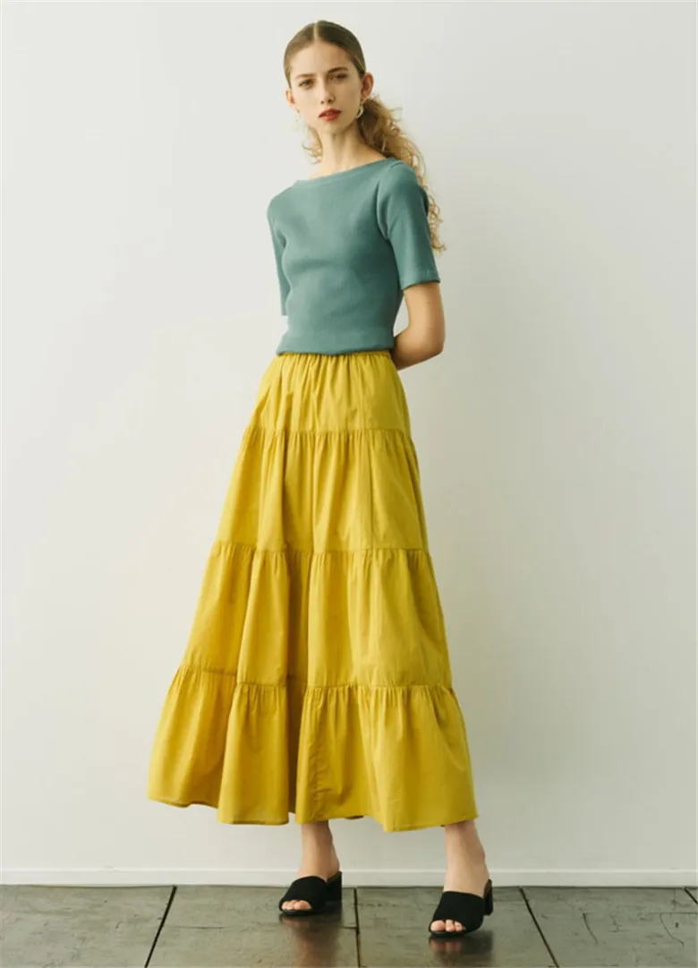 2026 Spring Autumn Women Ruffle Skirt Fashion Summer Cotton Linen Skirts Long Maxi Party Skirts Red Purple Pink M-5XL 6XL 7XL