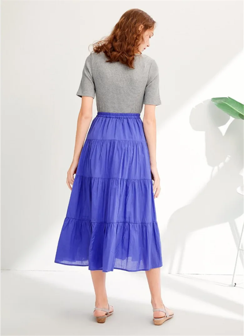 2026 Spring Autumn Women Ruffle Skirt Fashion Summer Cotton Linen Skirts Long Maxi Party Skirts Red Purple Pink M-5XL 6XL 7XL