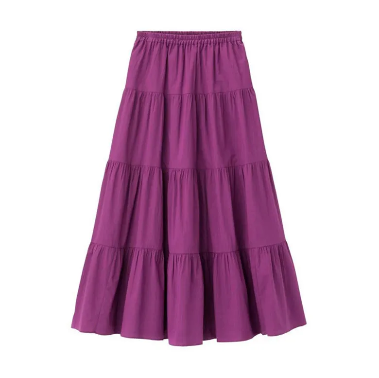 2026 Spring Autumn Women Ruffle Skirt Fashion Summer Cotton Linen Skirts Long Maxi Party Skirts Red Purple Pink M-5XL 6XL 7XL
