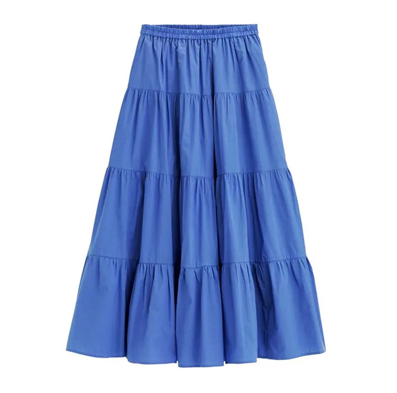 2026 Spring Autumn Women Ruffle Skirt Fashion Summer Cotton Linen Skirts Long Maxi Party Skirts Red Purple Pink M-5XL 6XL 7XL