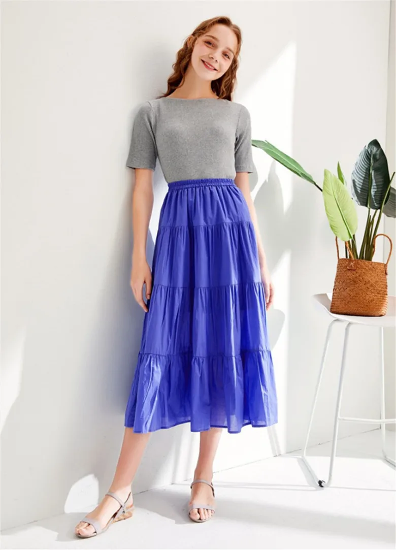2026 Spring Autumn Women Ruffle Skirt Fashion Summer Cotton Linen Skirts Long Maxi Party Skirts Red Purple Pink M-5XL 6XL 7XL