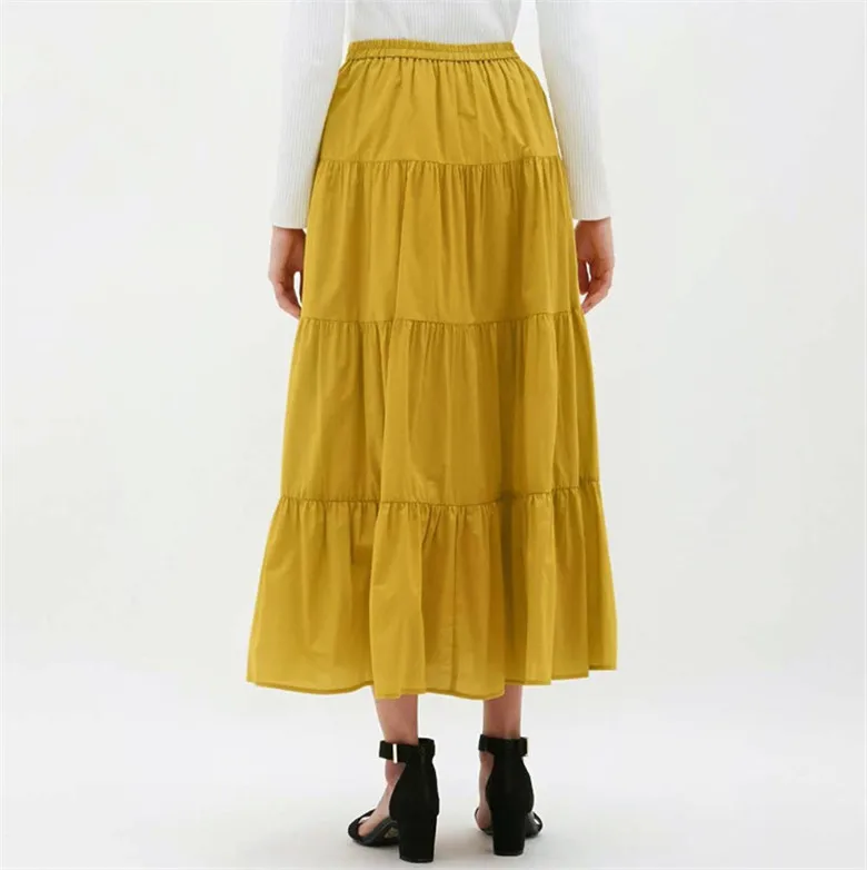 2026 Spring Autumn Women Ruffle Skirt Fashion Summer Cotton Linen Skirts Long Maxi Party Skirts Red Purple Pink M-5XL 6XL 7XL