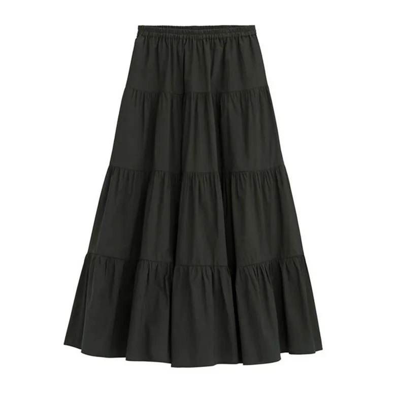 2026 Spring Autumn Women Ruffle Skirt Fashion Summer Cotton Linen Skirts Long Maxi Party Skirts Red Purple Pink M-5XL 6XL 7XL