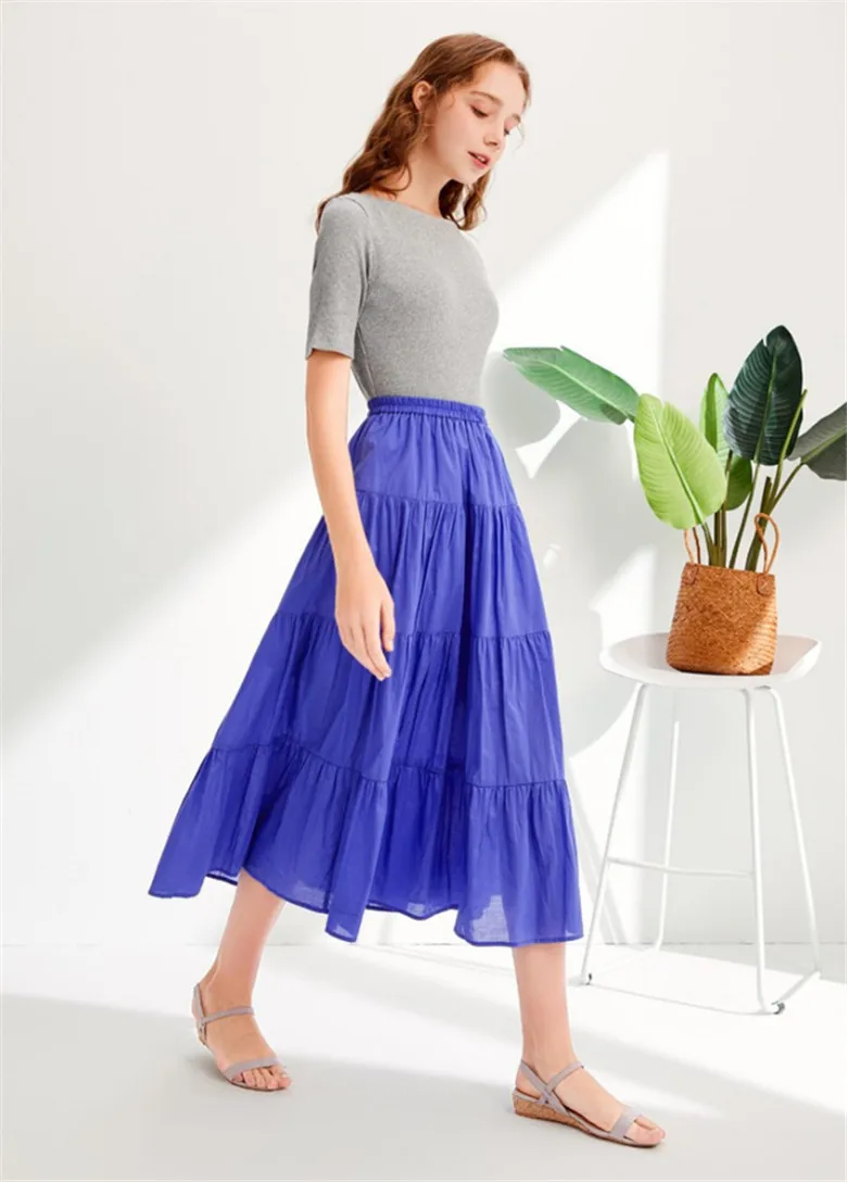 2026 Spring Autumn Women Ruffle Skirt Fashion Summer Cotton Linen Skirts Long Maxi Party Skirts Red Purple Pink M-5XL 6XL 7XL