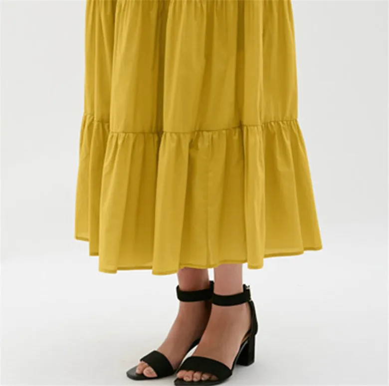 2026 Spring Autumn Women Ruffle Skirt Fashion Summer Cotton Linen Skirts Long Maxi Party Skirts Red Purple Pink M-5XL 6XL 7XL
