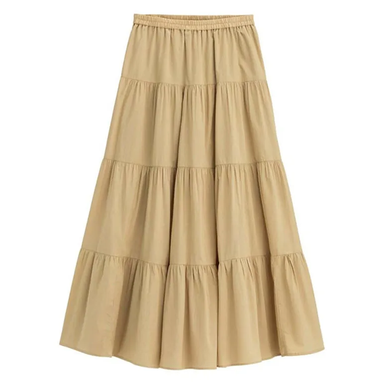 2026 Spring Autumn Women Ruffle Skirt Fashion Summer Cotton Linen Skirts Long Maxi Party Skirts Red Purple Pink M-5XL 6XL 7XL