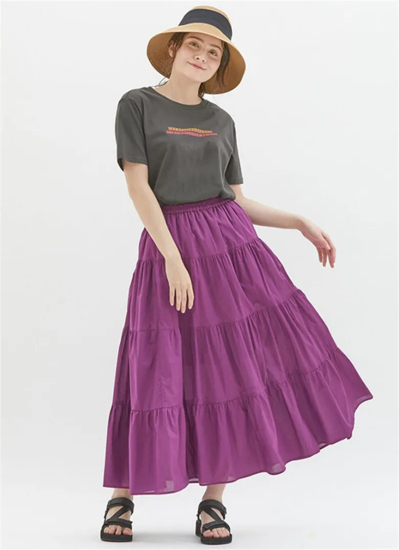 2026 Spring Autumn Women Ruffle Skirt Fashion Summer Cotton Linen Skirts Long Maxi Party Skirts Red Purple Pink M-5XL 6XL 7XL