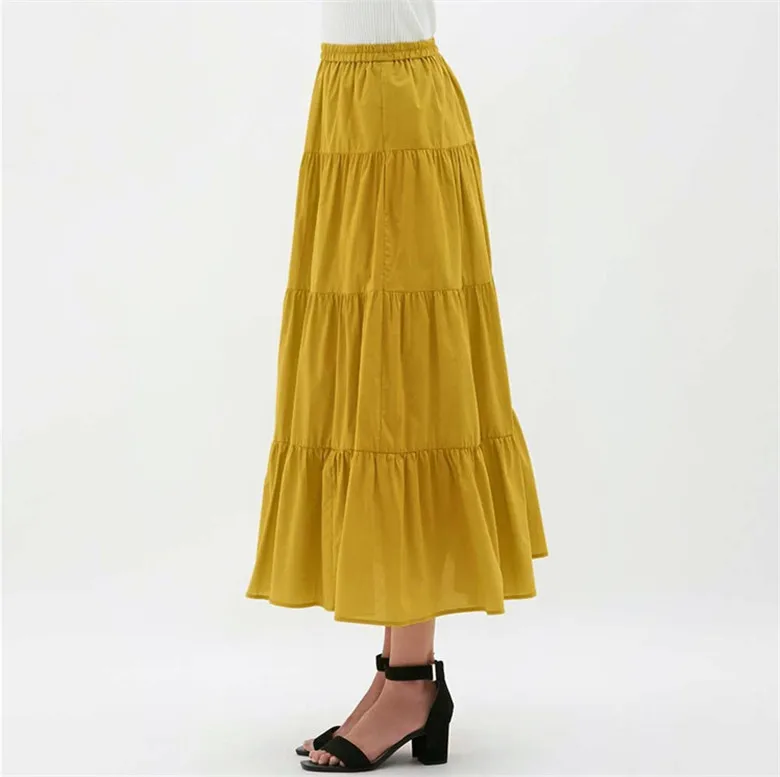 2026 Spring Autumn Women Ruffle Skirt Fashion Summer Cotton Linen Skirts Long Maxi Party Skirts Red Purple Pink M-5XL 6XL 7XL
