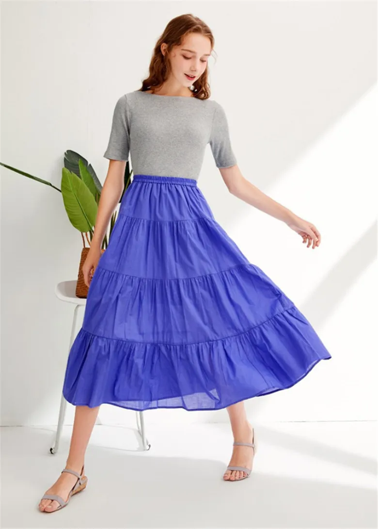 2026 Spring Autumn Women Ruffle Skirt Fashion Summer Cotton Linen Skirts Long Maxi Party Skirts Red Purple Pink M-5XL 6XL 7XL