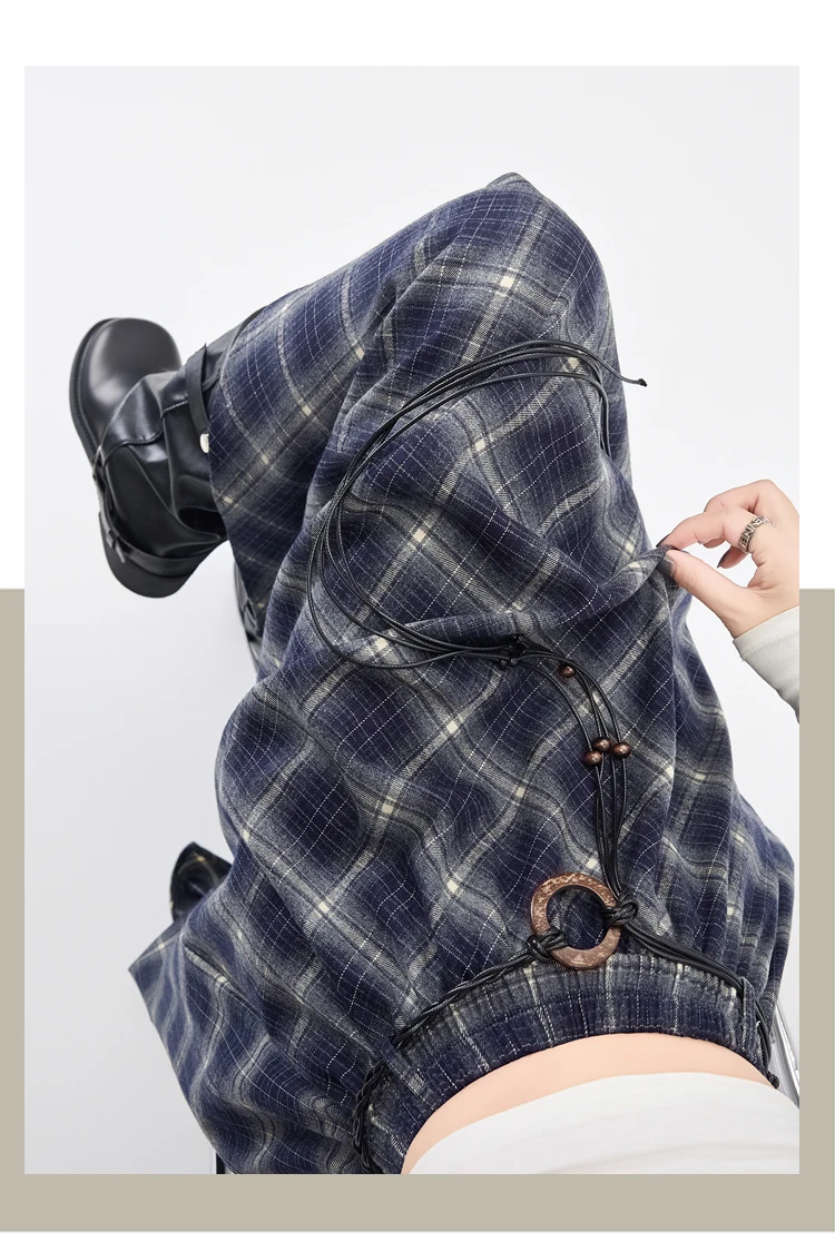 Plaid Skirt Women Elastic Waist A Line Retro High Street Korean Fashion Irregular Versatile Autumn Mid Length Skirt