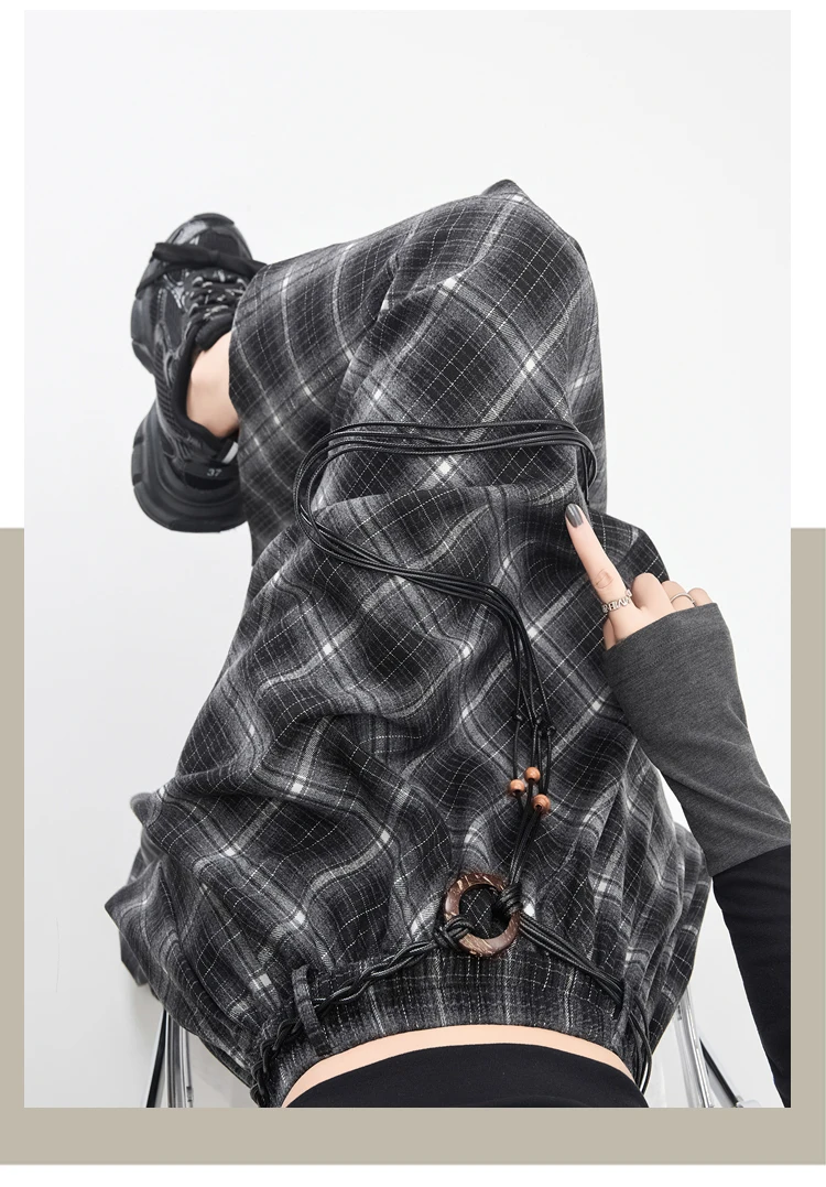 Plaid Skirt Women Elastic Waist A Line Retro High Street Korean Fashion Irregular Versatile Autumn Mid Length Skirt