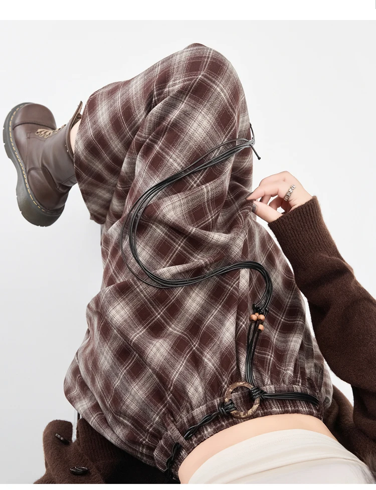 Plaid Skirt Women Elastic Waist A Line Retro High Street Korean Fashion Irregular Versatile Autumn Mid Length Skirt
