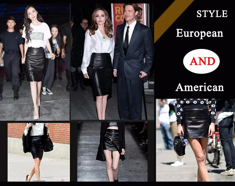 Oil Wax Slit Leather Skirt for Women High street Top Layer Sheepskin Front Split Wrap Jupe Femme Red Black Pencil Midi Skirt