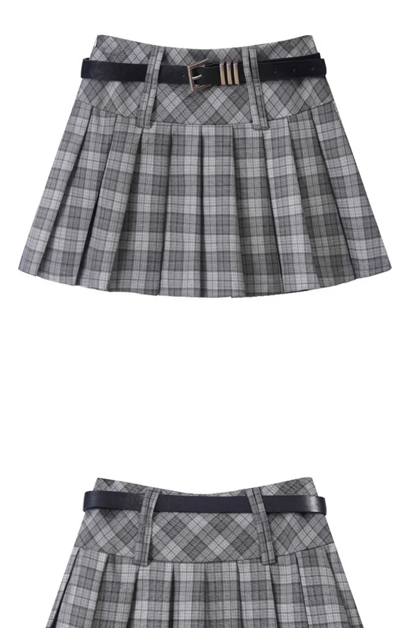 Vintage Plaid Women Pleated Skirts Y2K High Waist Preppy with Belt Mini Skirts Spring Korean All Match Ladies A Line Skirts New