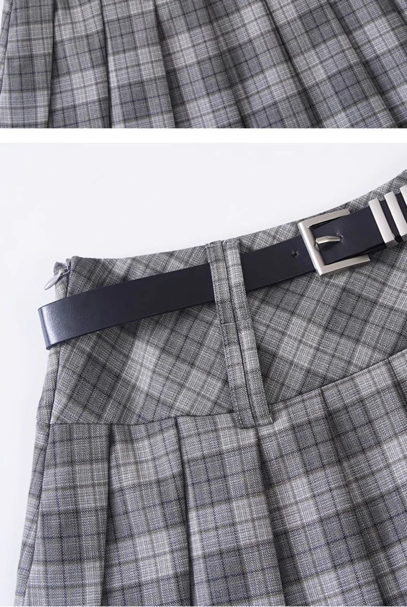 Vintage Plaid Women Pleated Skirts Y2K High Waist Preppy with Belt Mini Skirts Spring Korean All Match Ladies A Line Skirts New