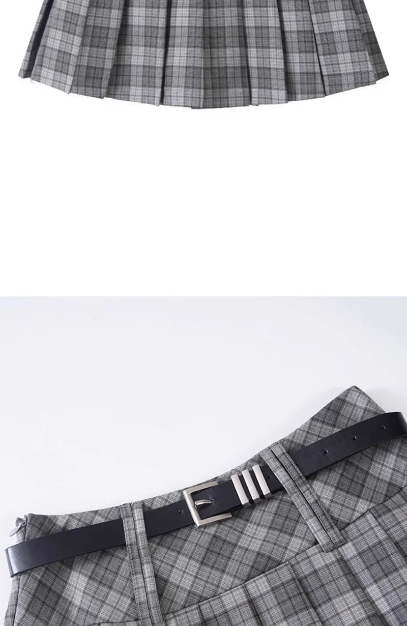 Vintage Plaid Women Pleated Skirts Y2K High Waist Preppy with Belt Mini Skirts Spring Korean All Match Ladies A Line Skirts New