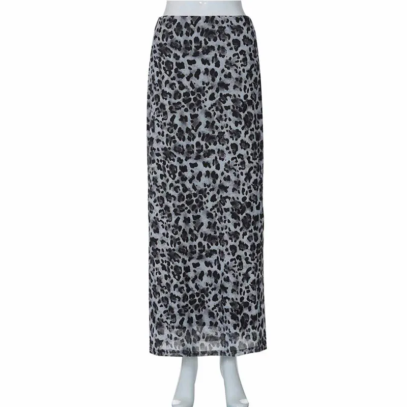 Sexy Elegant Leopard Printed Midi Skirt Women Fashion Dress Lady Clothes Summer Office Party Club Streetwear Wholesale