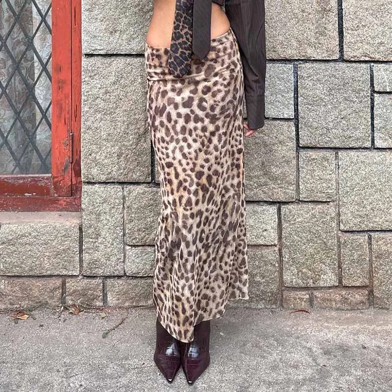 Sexy Elegant Leopard Printed Midi Skirt Women Fashion Dress Lady Clothes Summer Office Party Club Streetwear Wholesale