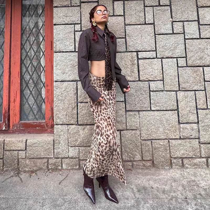 Sexy Elegant Leopard Printed Midi Skirt Women Fashion Dress Lady Clothes Summer Office Party Club Streetwear Wholesale