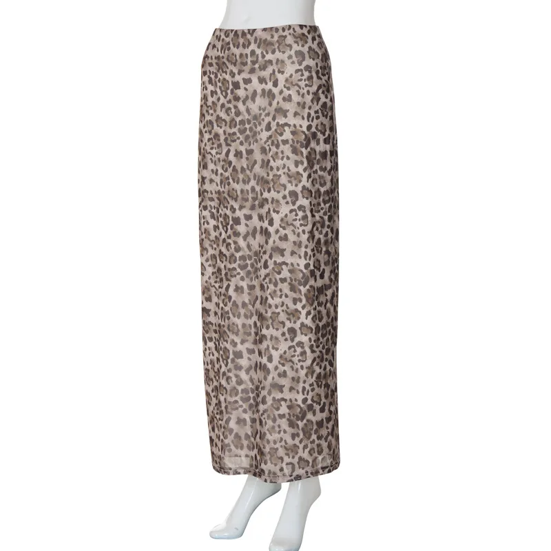 Sexy Elegant Leopard Printed Midi Skirt Women Fashion Dress Lady Clothes Summer Office Party Club Streetwear Wholesale
