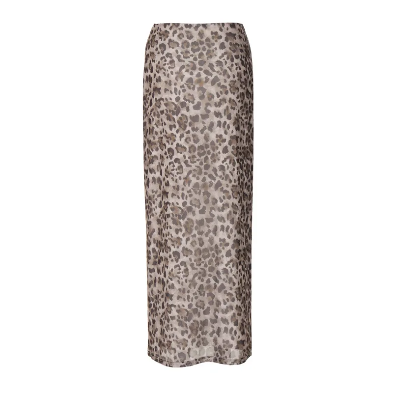 Sexy Elegant Leopard Printed Midi Skirt Women Fashion Dress Lady Clothes Summer Office Party Club Streetwear Wholesale