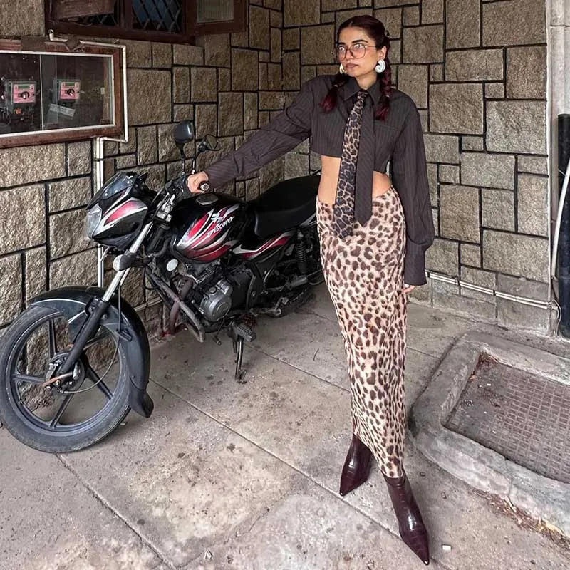 Sexy Elegant Leopard Printed Midi Skirt Women Fashion Dress Lady Clothes Summer Office Party Club Streetwear Wholesale